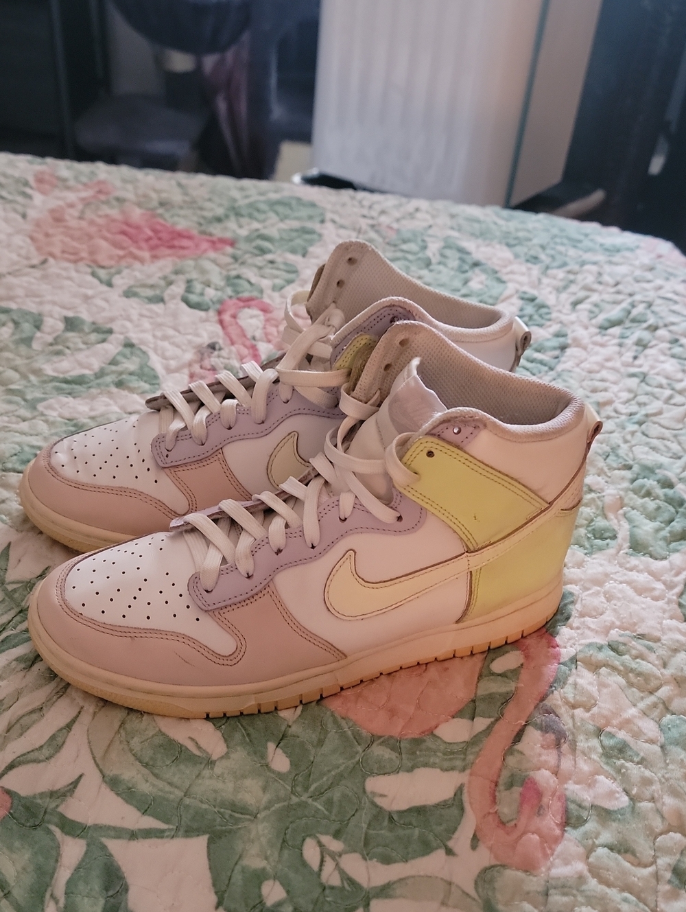 Nike Women's High-Top Sneakers in Pastel Pink, Lavender & Pale Yellow